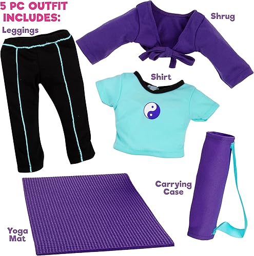 Miniatura 2 de Traje de yoga de 5 piezas, ropa y accesorios de muñeca de 18 pulgadas compatibles con muñeca American Girl, juego de fitness de pilates incluye