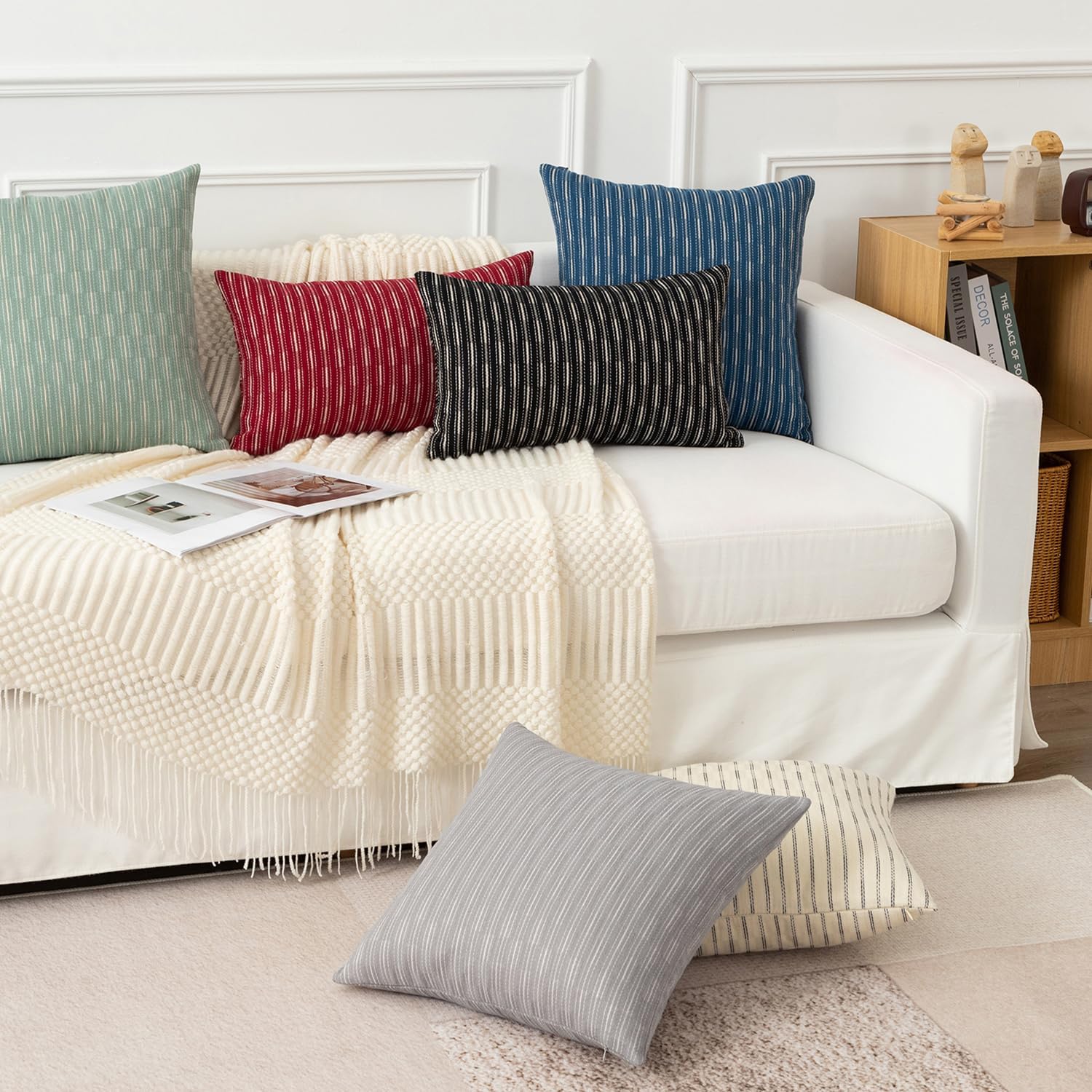 Kevin Textile Navy Blue Square Pillow Covers 24 x 24 Farmhouse Linen Pillow Covers for Sofa Couch Living Room Bedroom Farmhouse Décor for The Home Housewarming Gifts