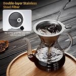 Unbreakable - Verser sur la cafetière avec un double filtre inoxydable 8-Cup, Borosilicate de verre épais résistant à la chaleur Verser sur le dripper de café, sans danger
