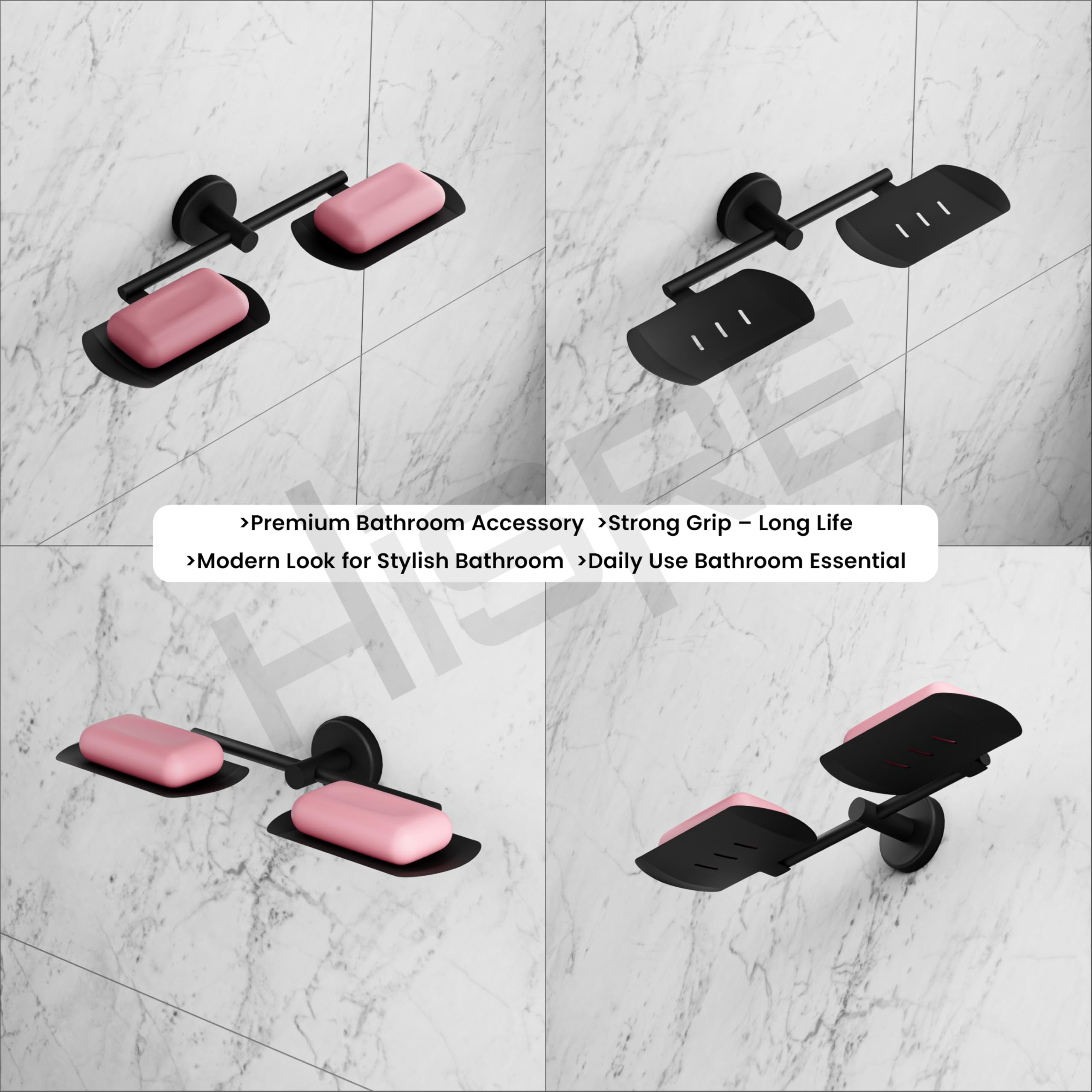 HISRE Double Soap Dish Holder Wall Mounted | Matte Black Bathroom Soap Tray with Dual Bar Holders, Modern Stainless Steel Soap Stand for Shower, Sink & Kitchen, photo 5 of 5