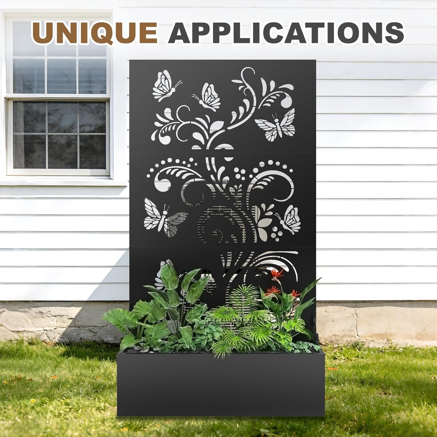 Metal Raised Garden Bed with Trellis & Privacy Screen, 71"x40"x11.8" Galvanized Freestanding Planter Box for Patio Balcony, Modern Planter with Drainage for Climbing Plants, Flowers & Vegetable