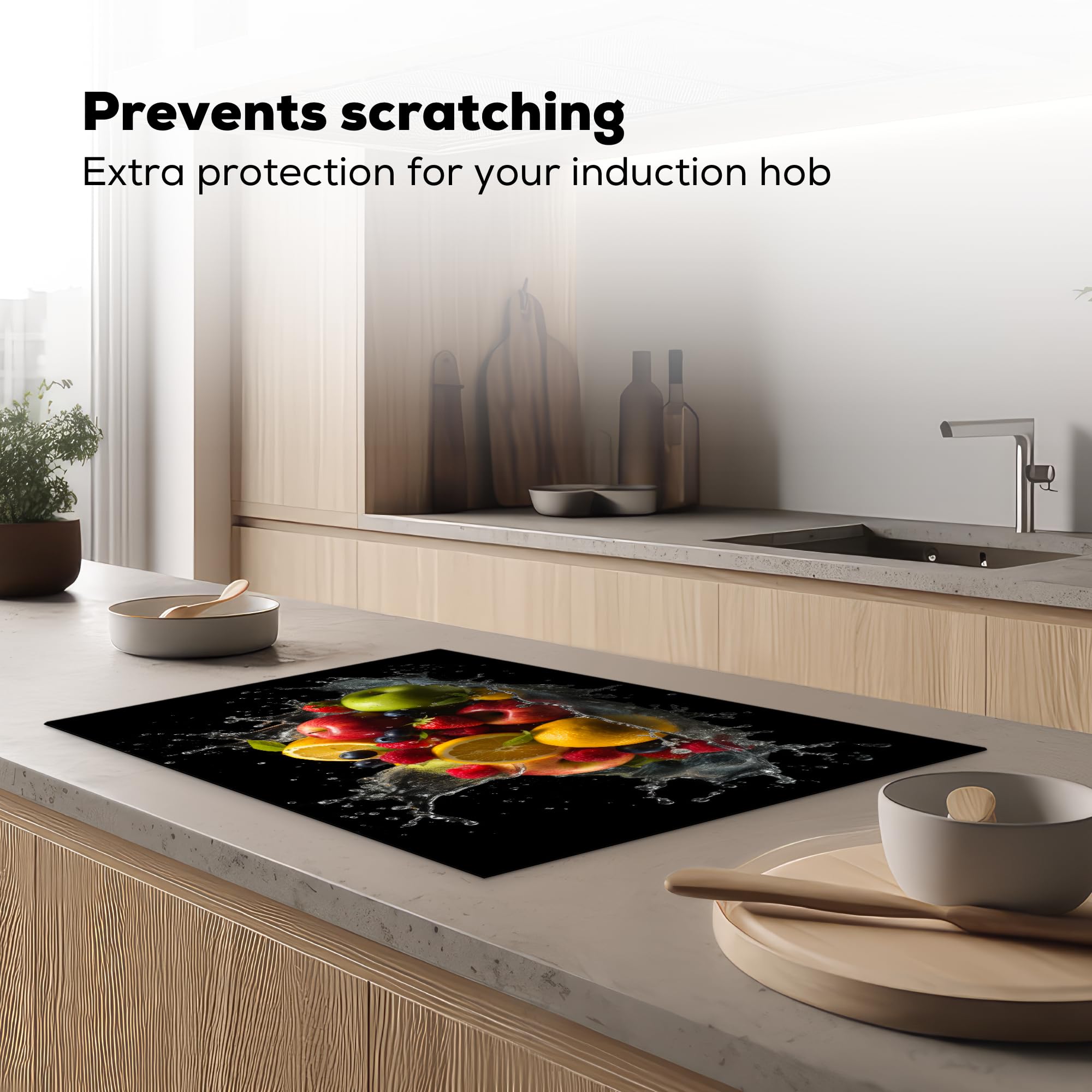 KitchenYeah Protège Plaque Induction 78x52 cm Décoration Cuisine Protection Plan de Travail Rouge