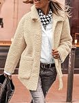 PRETTYGARDEN Women's Winter Faux Fur Coats Long Sleeve Lapel Button Down Pockets Fleece Sherpa Jacket Casual Trendy Outerwear