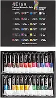 Elan Conjunto profissional de tinta aquarela, 24 tubos de tinta de aquarela líquida de 12 ml, conjunto de pintura de artista para adultos, conjunto de tinta profissional não tóxico, tinta aquarela de