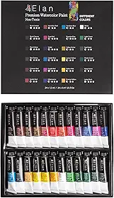 Elan Conjunto profissional de tinta aquarela, 24 tubos de tinta de aquarela líquida de 12 ml, conjunto de pintura de artista para adultos, conjunto de tinta profissional não tóxico, tinta aquarela de