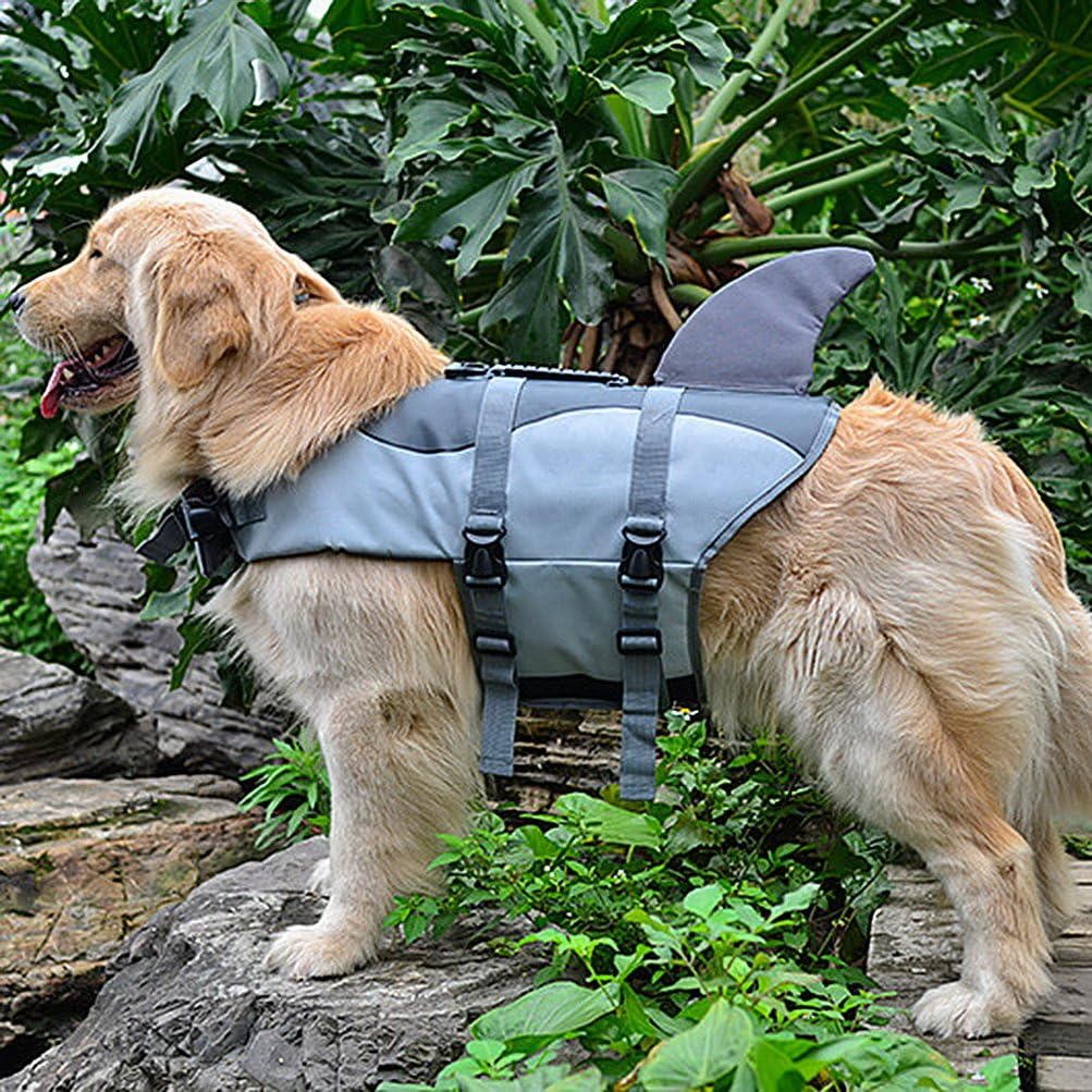Pet Dog Life Jacket,Adjustable Waterproof Handle Set,Shark Shape,Lifesaver Water Safety,Pool, Beach, Boating Size M