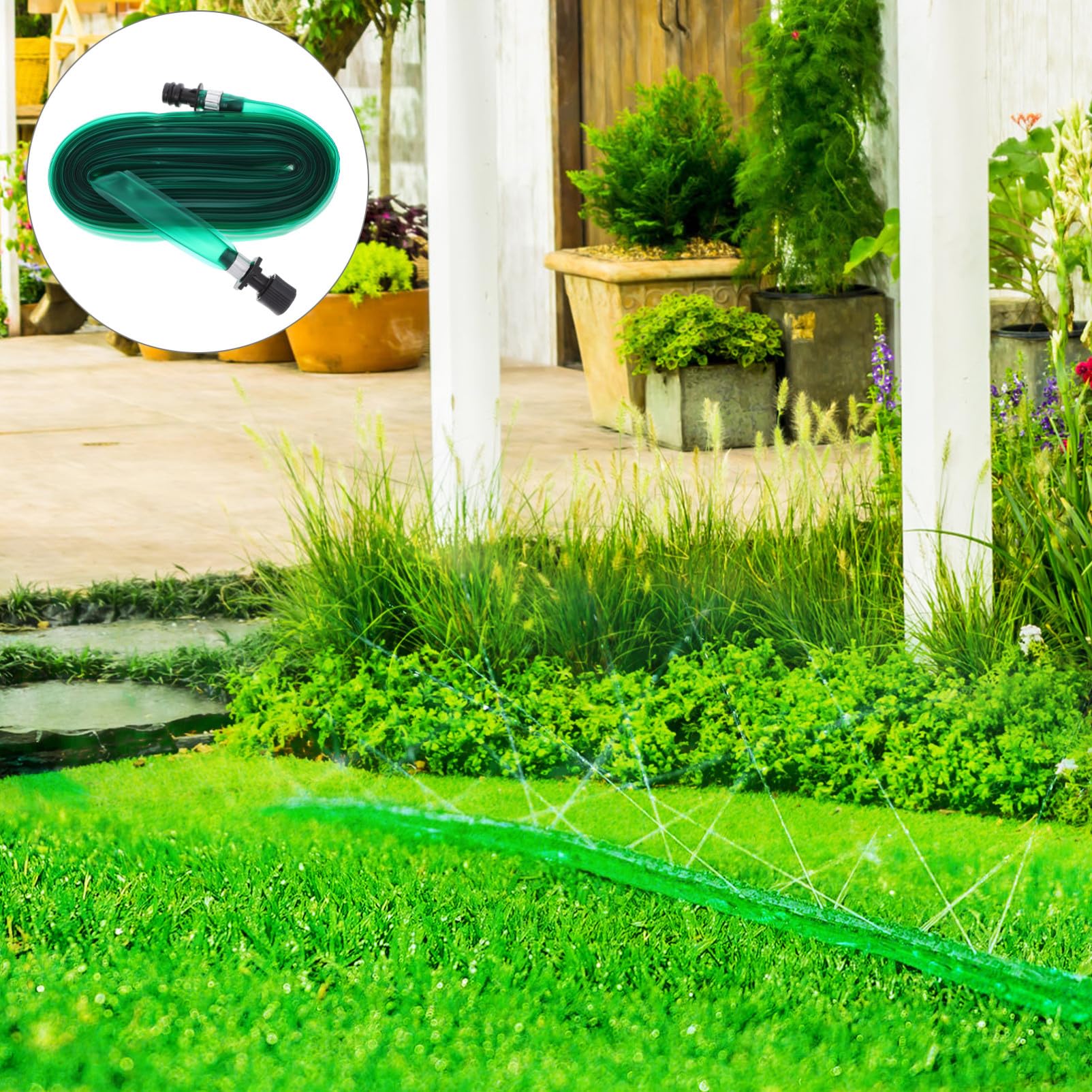 Pvc Gartenschlauch Sprinklerschlauch Flachschlauch mit Dichtungsring 1/2 Zoll Anschluss Durchgehend für Garten und Gemüsebeete Zufälliger Stil