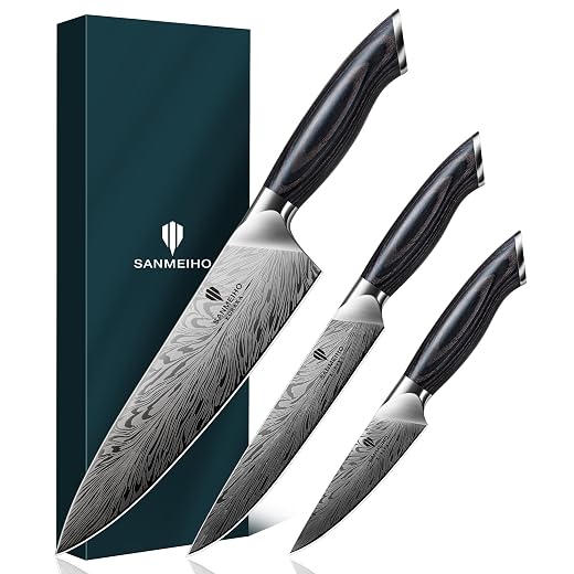 3PCS Kitchen Knife Set,Chef Knife Sets in Powder Steel, Ultra Sharp Japanese Knives Set High Carbon Steel Knives Sets, Cooking Knives Set with Ergonomic Pakkawood Handle