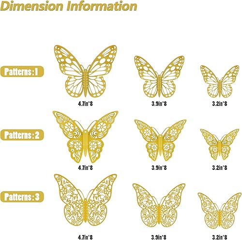 Miniatura 21 de Calcomanías de pared de mariposa 3D, 72 unidades, 3 tamaños, 3 estilos, calcomanías de pared metálicas extraíbles, calcomanías de pared para nevera,