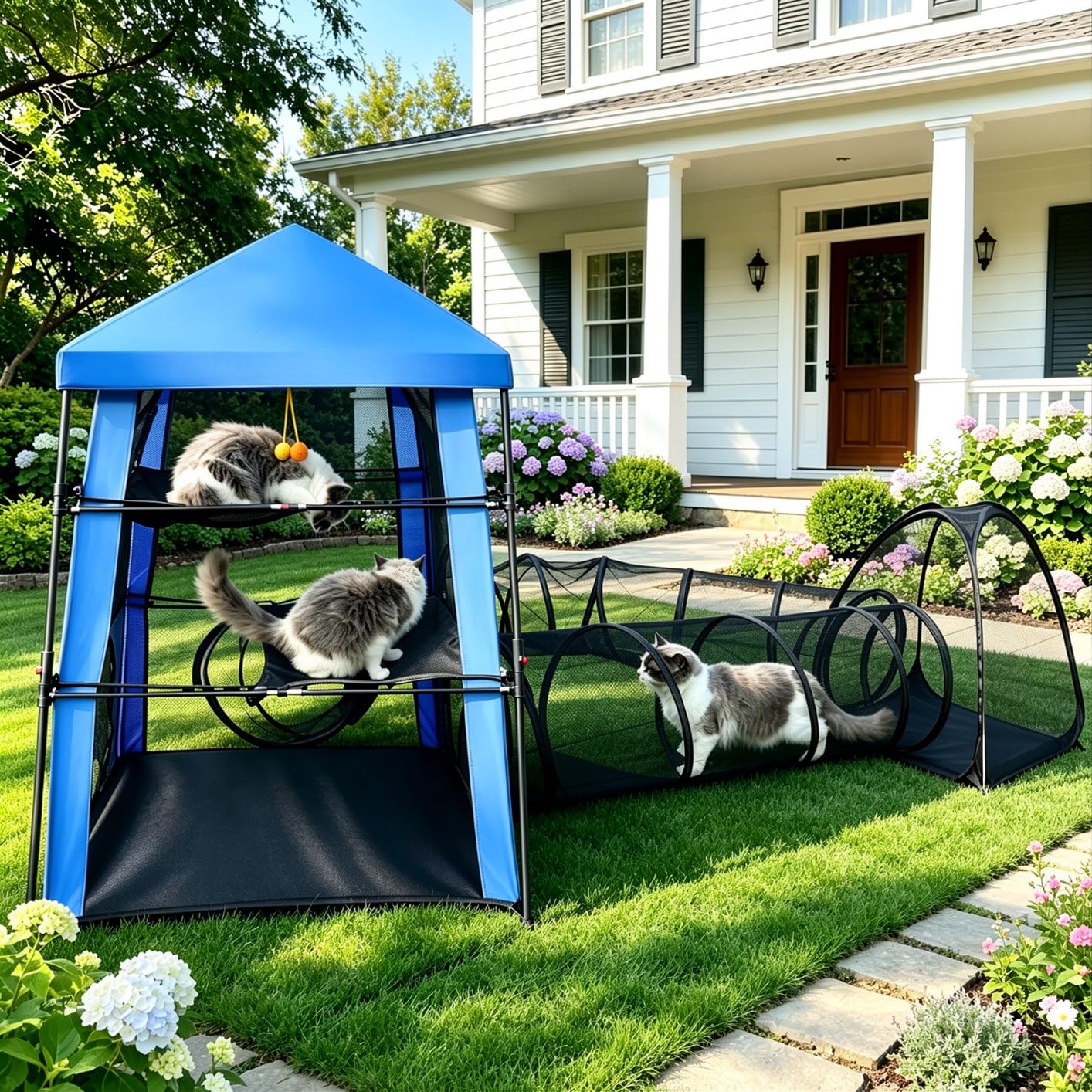 CypherX Extra Large Catio Outdoor Cat Enclosure Pop Up Playpen Tunnel Tent
