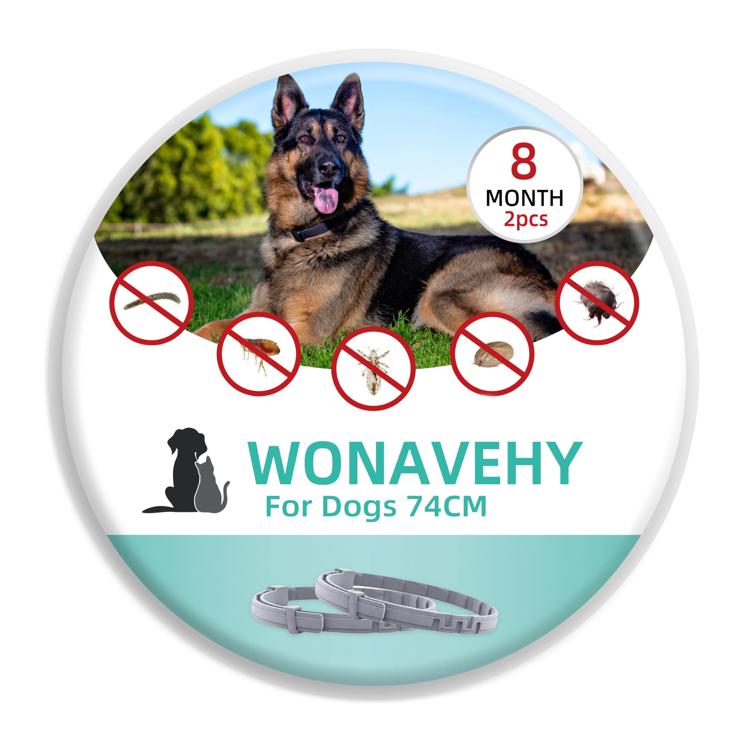 2 Flea and Tick Collar for Dogs 74 cm Control Dog Flea Collar 8 Months Protection Anti-parasitic Collars for Dogs