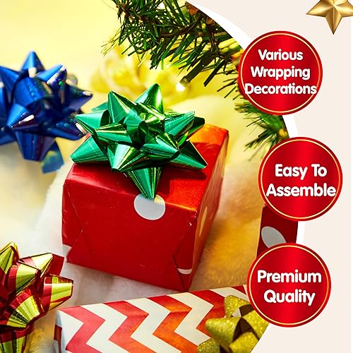 Miniatura 3 de JOYIN Surtido de 75 lazos de Navidad con 2 rollos de cintas, lazos de regalo autoadhesivos multicolor de 3 pulgadas y cintas rizadas para envolver