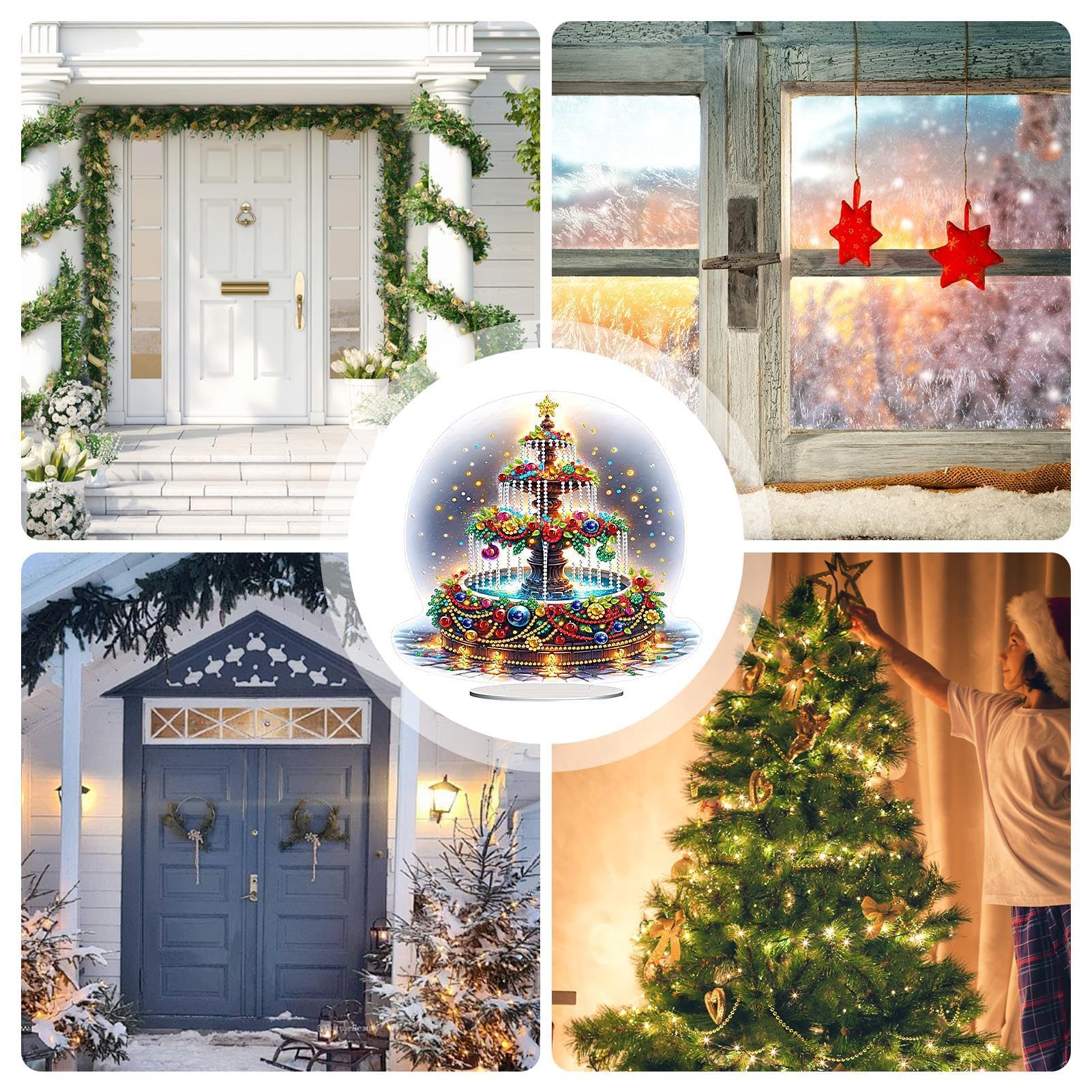 Decorazione natalizia con gemme - Kit di pittura artistica con gemme da | tavolo, ornamenti da tavolo con gemme a tema natalizio, ornamenti da scrivania per casa, soggiorno, arte con strass per adult