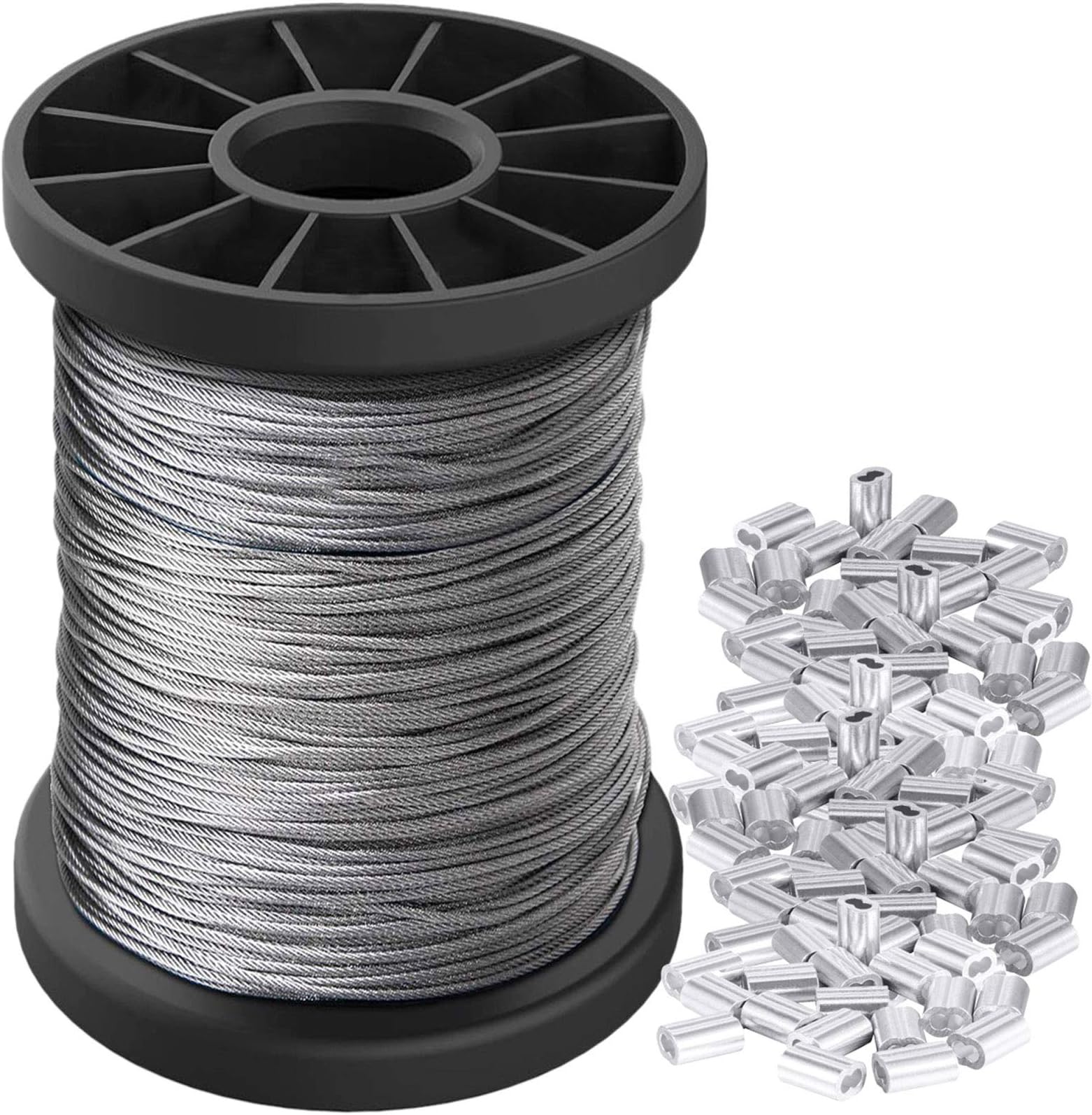 Picture Hanging Wire 1.5mm Up to 150lbs,100Feet(30.5M) Stainless Steel Wire Spool with 40Pcs Aluminum Crimping Loop Sleeve,Heavy Hanging Kit for Photo Frame Picture,Artwork,Mirror,String Light Hanging