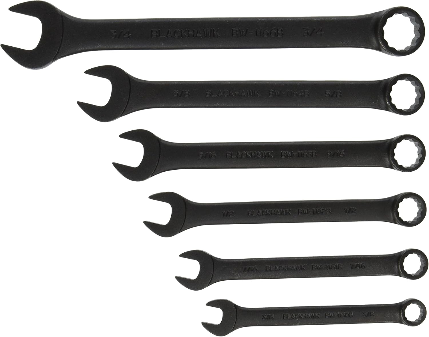 Blackhawk By Proto BL006 12 Point Combination Wrench Set, Black Oxide