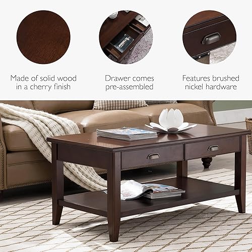 Miniatura 7 de Leick Home 10504 Laurent Mesa de Centro de Dos Cajones con Estante, Cereza Chocolate