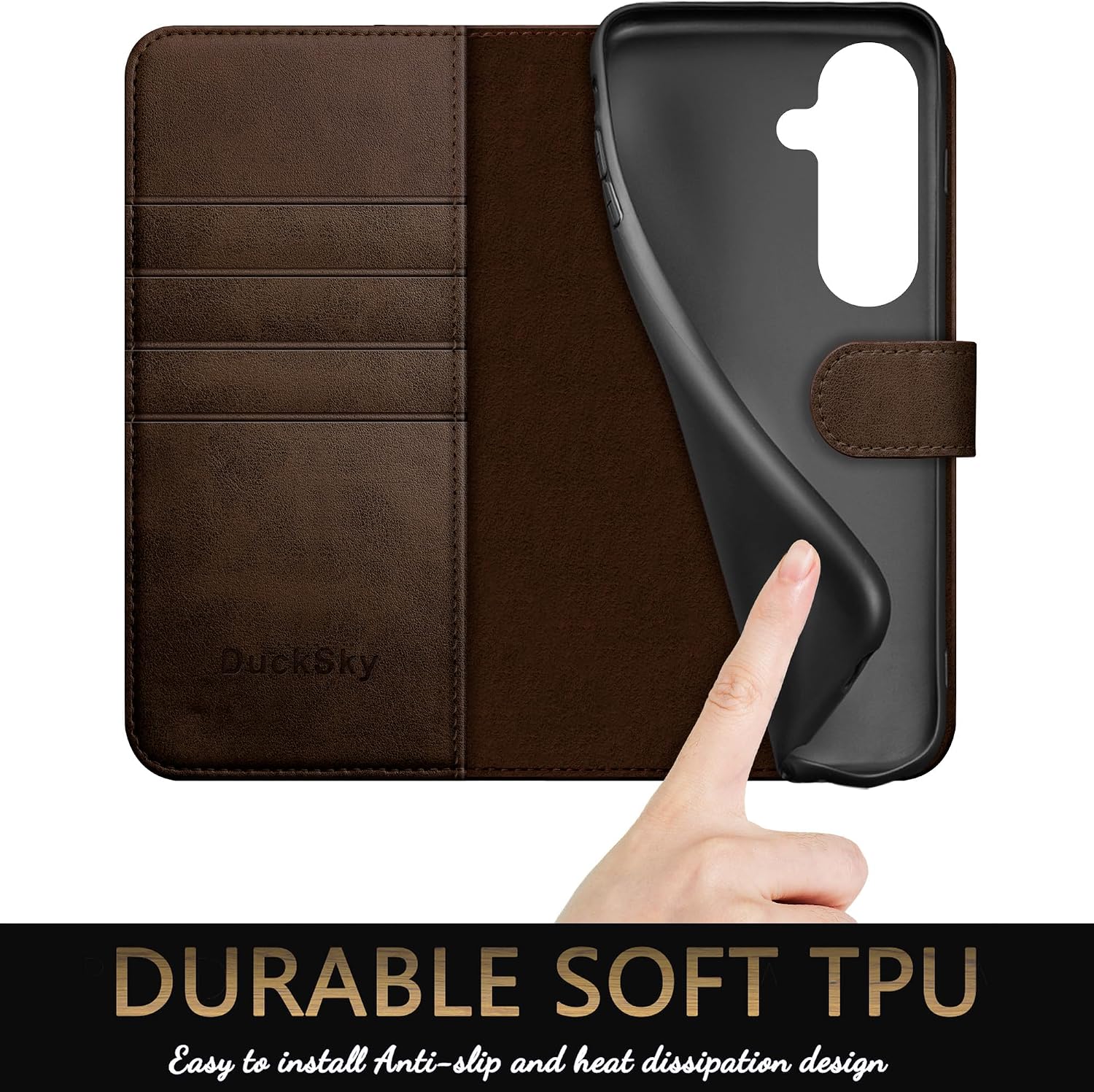 DuckSky Compatible with Samsung Galaxy S26 Plus Genuine Leather Wallet case【RFID Blocking】【4 Credit Card Holder】【Real Leather】 Flip Phone case Cover Women Men for Samsung S26 Plus case Brown