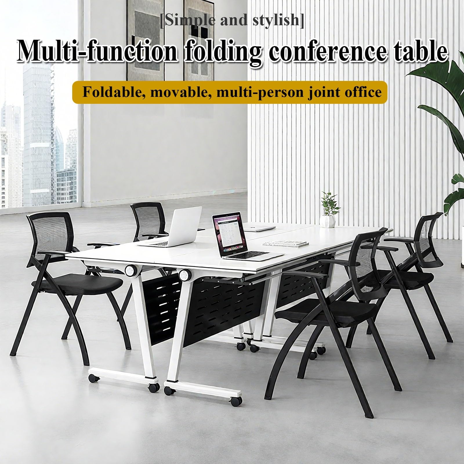 Mobiles, klappbares Konferenztisch-Set, 4-teilig – Moderne, weiße, tragbare Tische mit leisen Rollen für Büro, Seminarraum, Klassenzimmer, Chefzimmer
