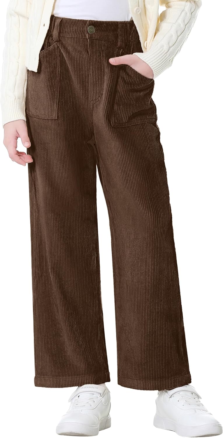 Rolanko Girls Wide Leg Corduroy Pants High Waist Trousers Vintage Kids Pants Streetwear Casual 4-12 Years