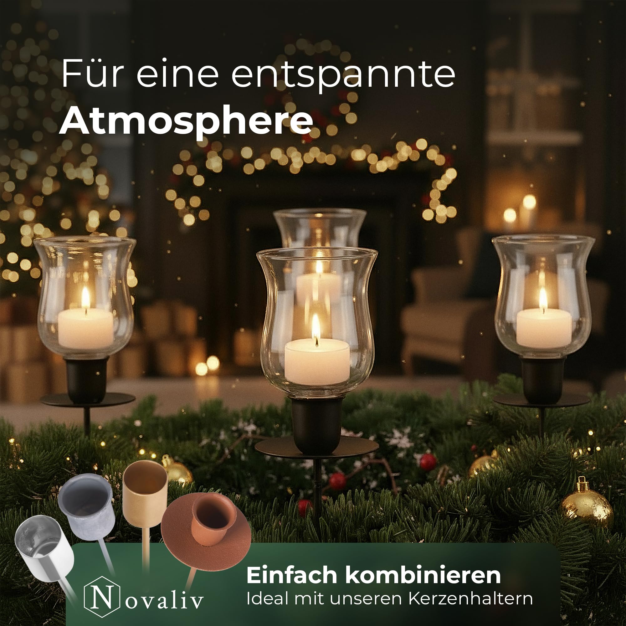 Novaliv Lot de 12 photophores en verre transparent 8 cm pour chandelier, couronne de l'Avent