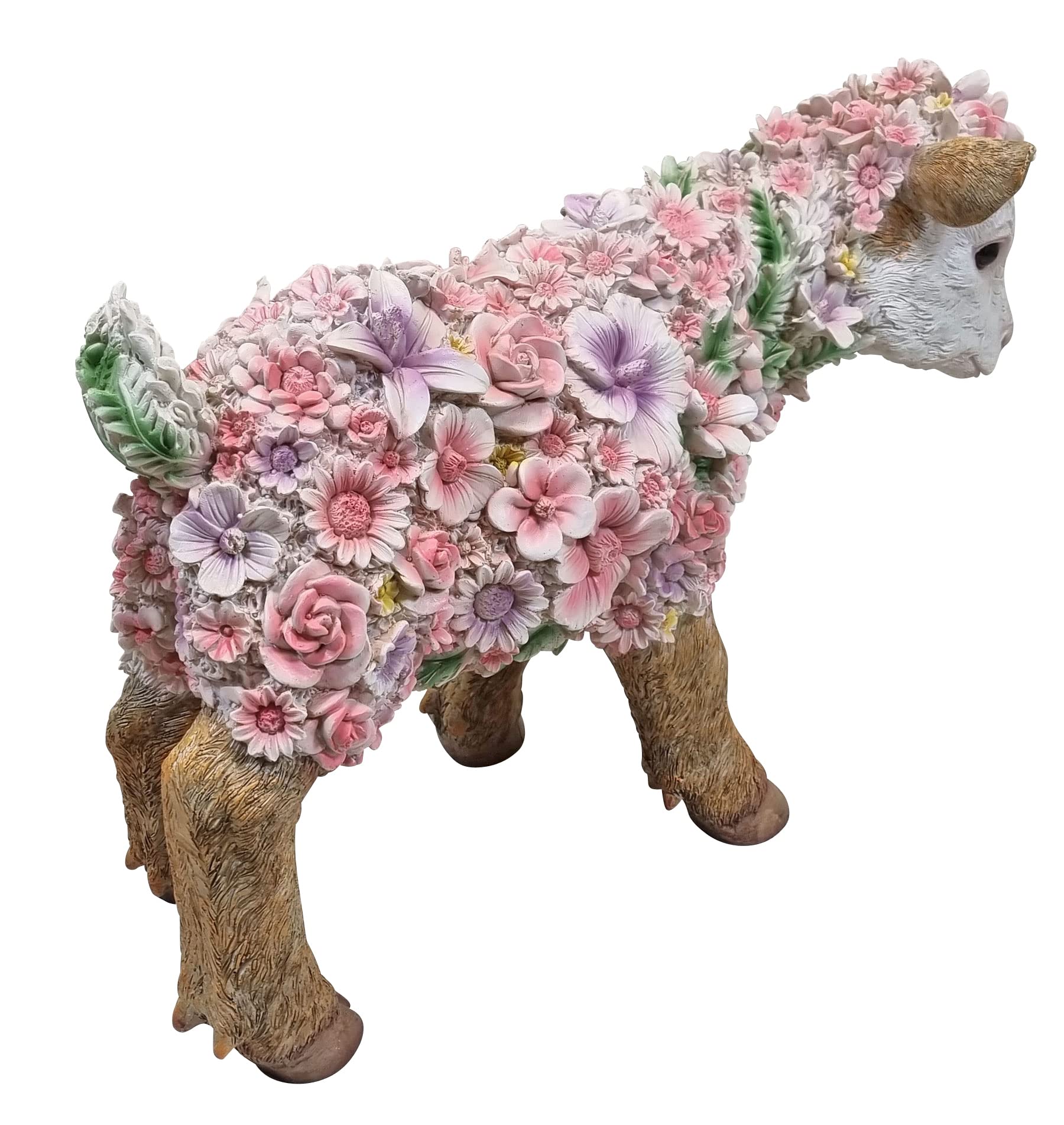 Gartenfigur mit Blumen Blumentiere als Gartenfiguren für draußen wetterfest Tierfiguren mit Blüten Deko für Beet Terrasse Balkon (groß, Ziege stehend)