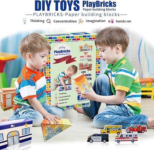 Miniatura 2 de MINIWHALE Bloques de construcción de cartón, paquete de 31 bloques de cartón para niños Jumbo con 5 diseños de construcción, bloques de ladrillo de