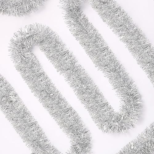 Miniatura 9 de Guirnalda de Oropel Navideño de 50 Pies - Decoraciones Metálicas Retorcidas Brillantes para Árbol de Navidad, Guirnalda Colgante Navideña para