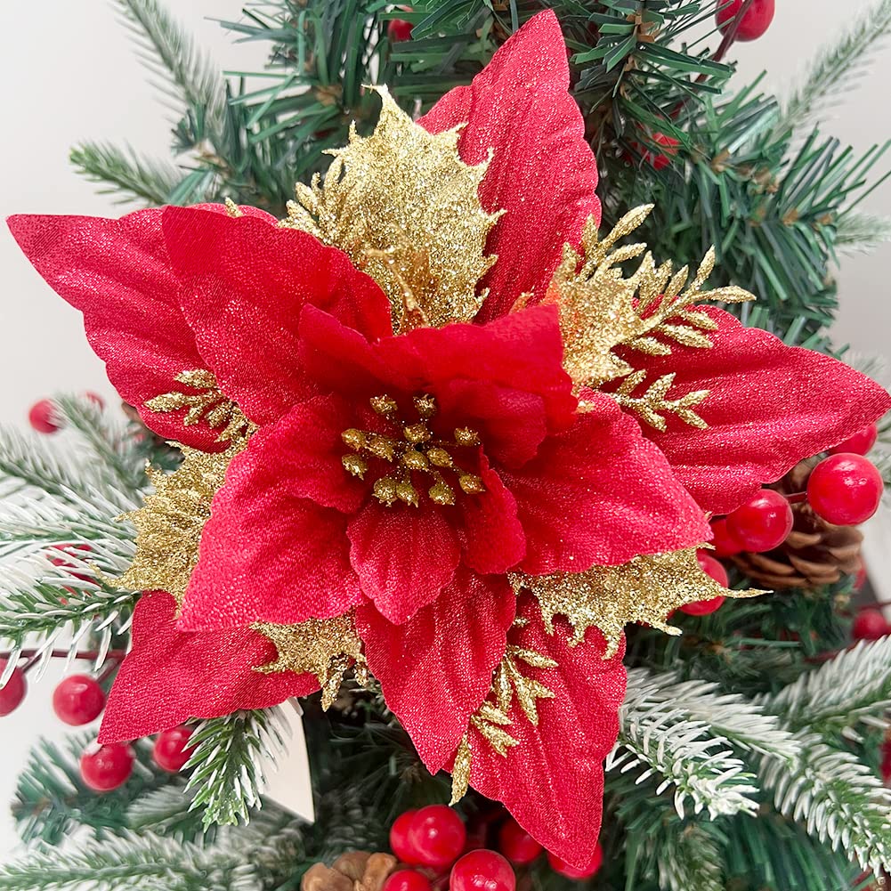 Amazon｜クリスマス ポインセチア 花 クリップと茎付き キラキラ