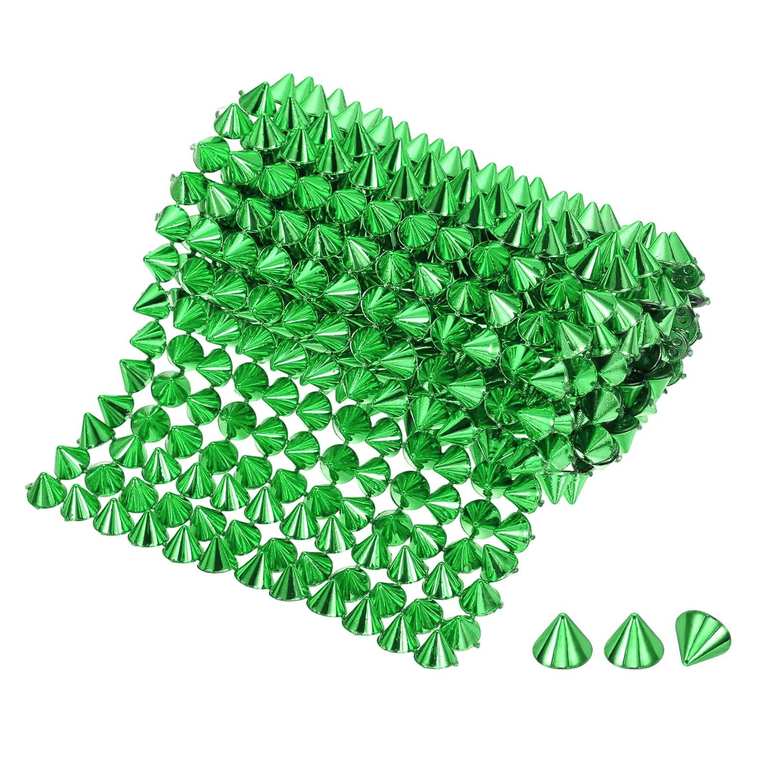 sourcing map 0.5 Yard Sew Stitch on Spikes Stud, 12 Rows Plastic Flat Back Spike Rivet Punk Trim Mesh Rivets Studs Beads for Clothes Bags Crafts Shoes Decoration, Green
