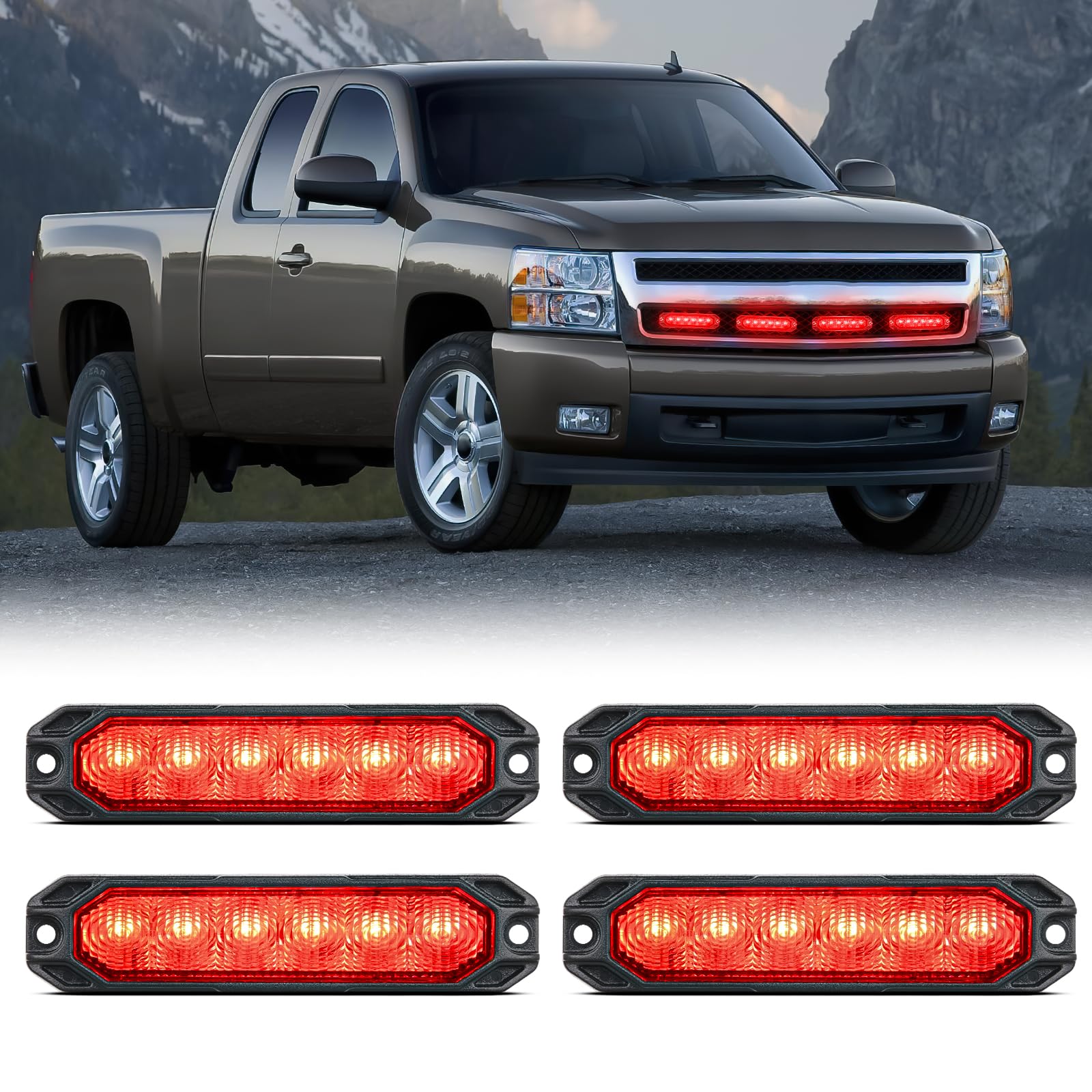 Nilight 6LED Red Emergency Strobe Lights Sync Feature Surface Mount