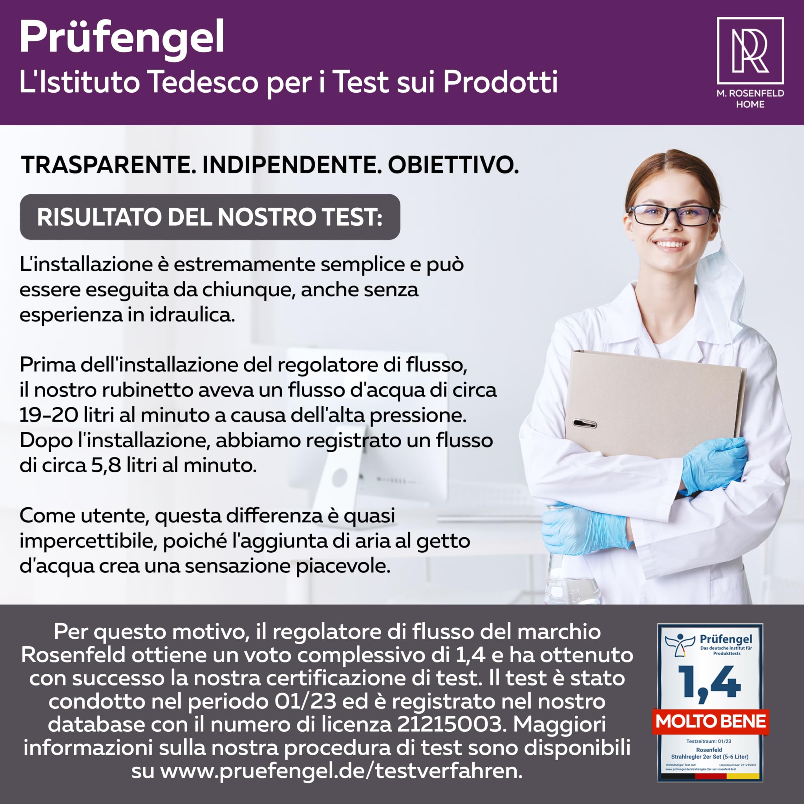 Prodotto Italiano - Rompigetto Rubinetto Cucina M24 - Aeratore per Rubinetto High-Tech - Risparmio Idrico e Filtrazione - Flusso d'Acqua 5 L/min - Anticalcare per Rubinetti da Cucina e Bagno