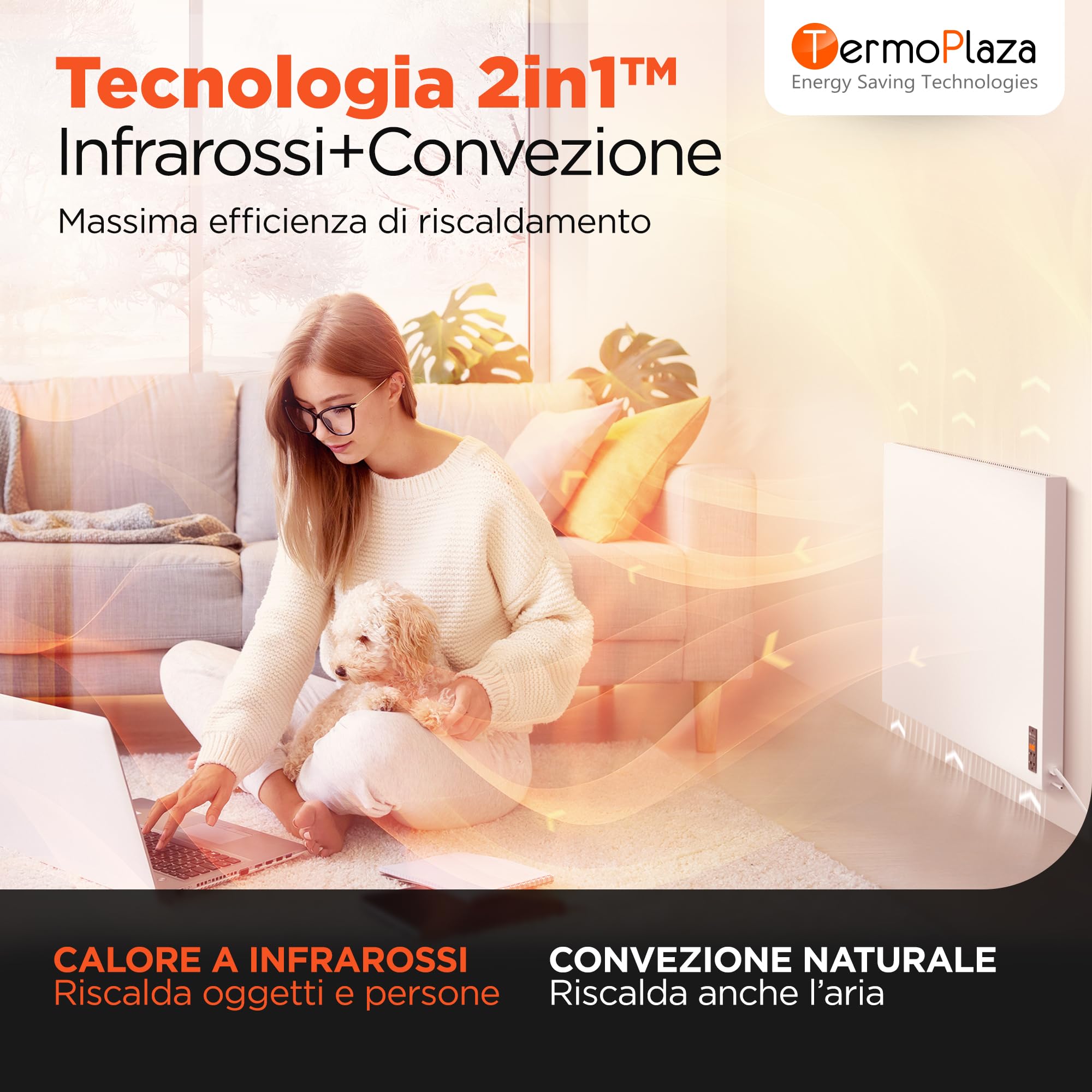 Termoplaza Termoconvettore Elettrico WiFi Da Parete o in Piedi 7 m² - 270 Watt Stufetta Elettrica Basso Consumo - Termosifoni Moderni Infrarossi - Pannello Radiante Infrarossi Termosifone Elettrico
