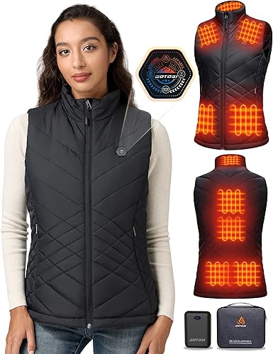 GOTOBI Verwarmd vest voor dames, met 16000 mAh 7,4 V powerbank, verwarmbaar vest met 9 verwarmingszones en 3 instelbare temperaturen, verwarmd vest voor outdoor-activiteiten, wandelen, skiën, wit, XS