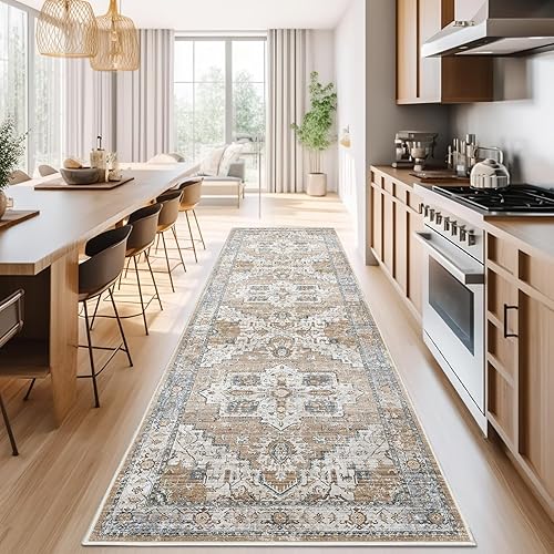 jinchan Alfombra bohemia de pasillo de 3 x 7 pulgadas, alfombra de pasillo de cocina, lavable, alfombra floral antideslizante con parte trasera de