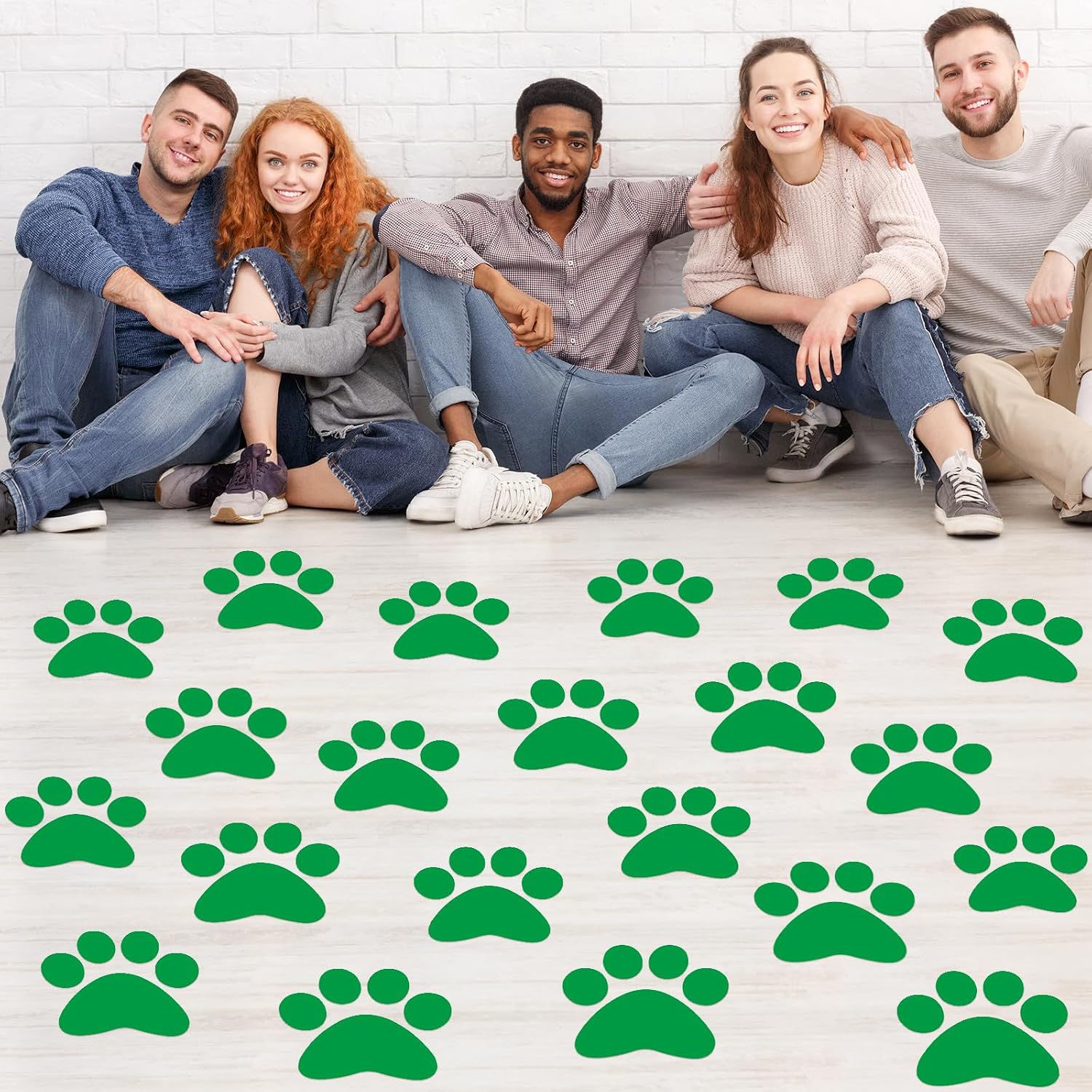 ReliThick 30 Pcs Large Paw Print Stickers Floor Decals, Green