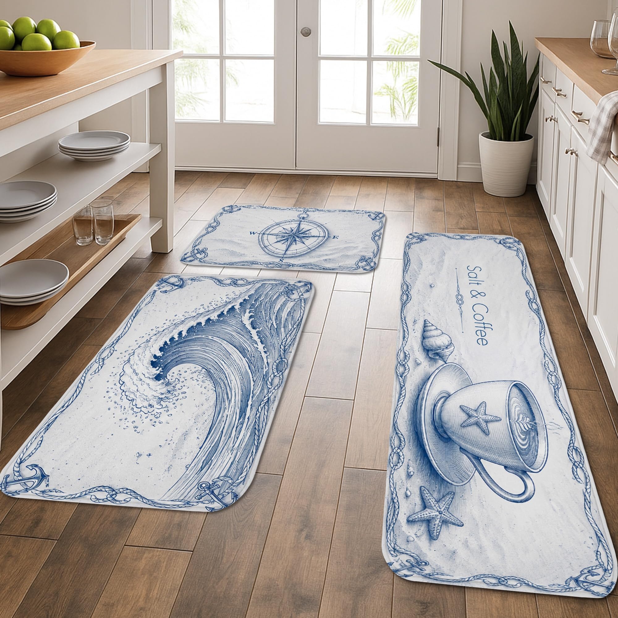 Tapis de cuisine océan lavables et confortables pour évier | Lot de 3