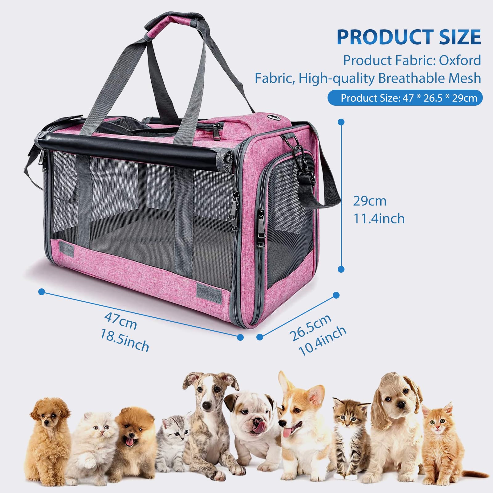 PETCUTE Trasportino per Cani,Trasportino per Animali Portatile e Pieghevole, Carico Massimo 9kg,Approvazione Della Compagnia Aerea,Borsa da Viaggio per Cuccioli e Gatti con Coperta e Tracolla