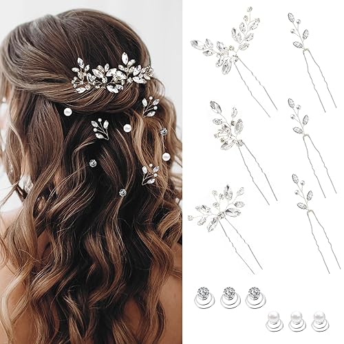 12 Pieces Hair Accessories for Women Pearl Crystal Bridal Hair