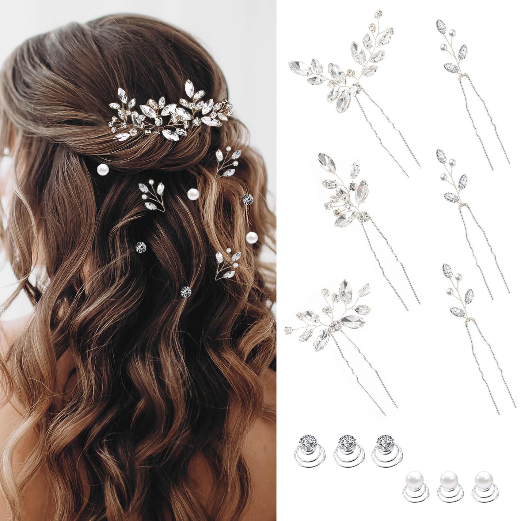 12 Pieces Hair Accessories for Women Pearl Crystal Bridal Hair Pins Wedding HairPieces for Brides Vintage Decorations Bride Bridesmaids