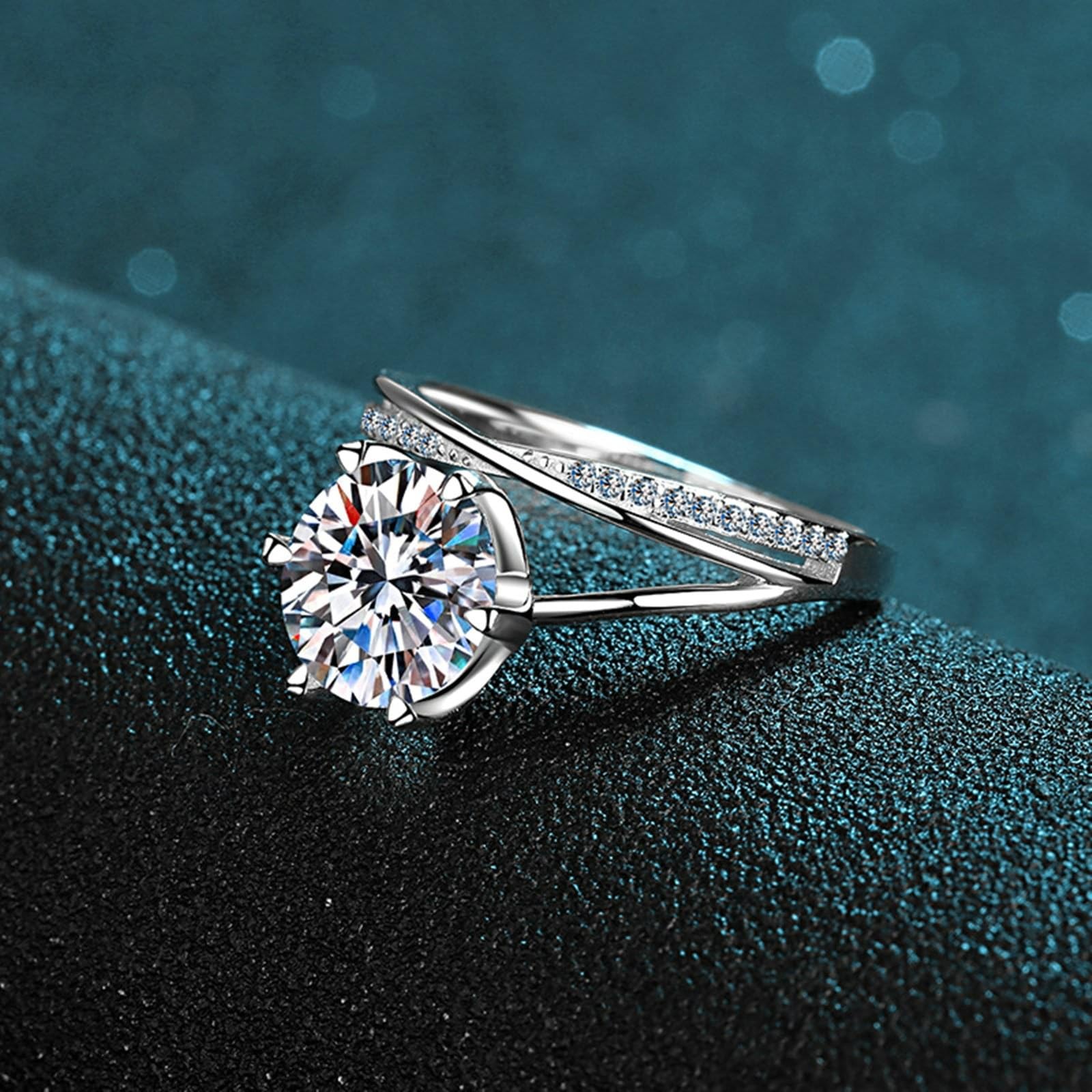 Anelli da donna in argento 925, anello di metallo grande, 6 punte, bianco 3 carati, moissanite regalo di Natale