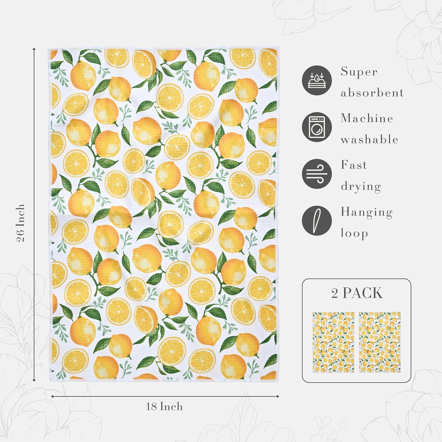 Lemon Kitchen Towels - Lemon Kitchen Decor and Accessories - 18"x26" Yellow Dish Towels for Kitchen Drying - Waffle Weave Microfiber Towels with Hanging Loop - Decorative Hand Towels Set of 2 - Image 3