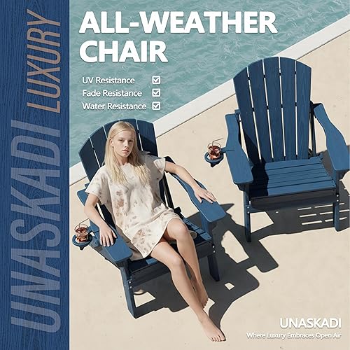 Miniatura 4 de Silla Adirondack plegable con soporte para tazas, de plástico HDPE resistente a todo tipo de clima, sillas de patio al aire libre, asiento de