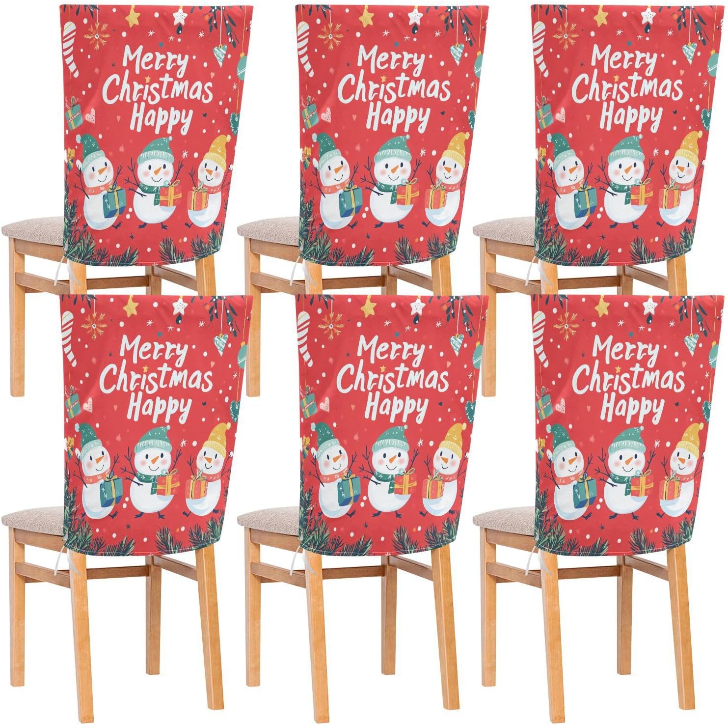 MNSRUU Christmas Chair Back Cover for Dining Room,Snowman Chair Slipcovers Set of 6,Snowman Chair Cover for Kitchen Hotel Holiday Party Decor,232