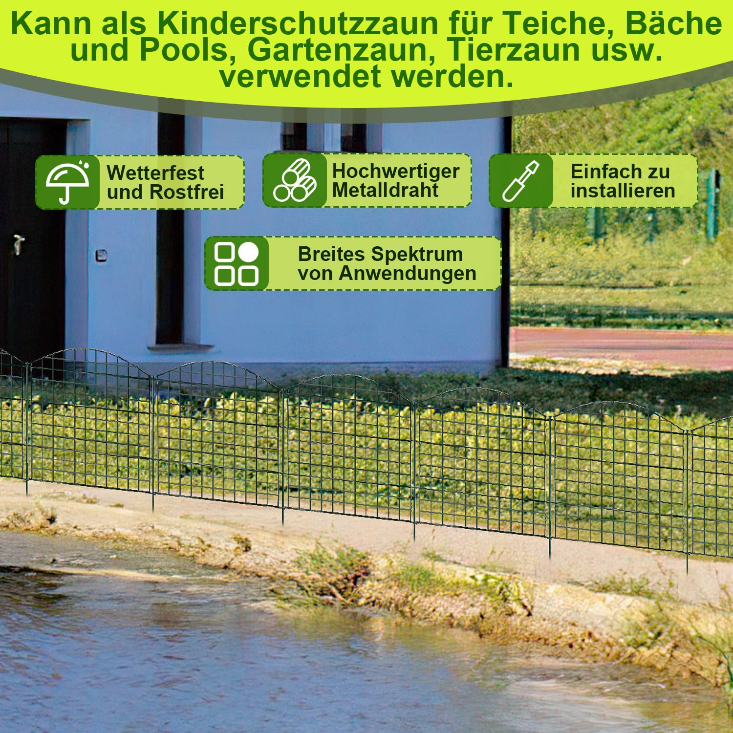 10x Set completo per recinzione da stagno - Recinzione da giardino in metallo con 22 elementi - Recinzione per il giardino, set di recinzione a griglia - Recinzione per cani (10x arco superiore