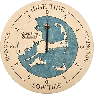 Sea & Soul Cape Cod 3D Wood Map Tide Clock, New England Tide Clock, East Coast Nautical Chart Tide Clock, Fisherman Gift, Sailor Gift, Coastal Decor, Nautical Decor (All Birch/Blue Green)