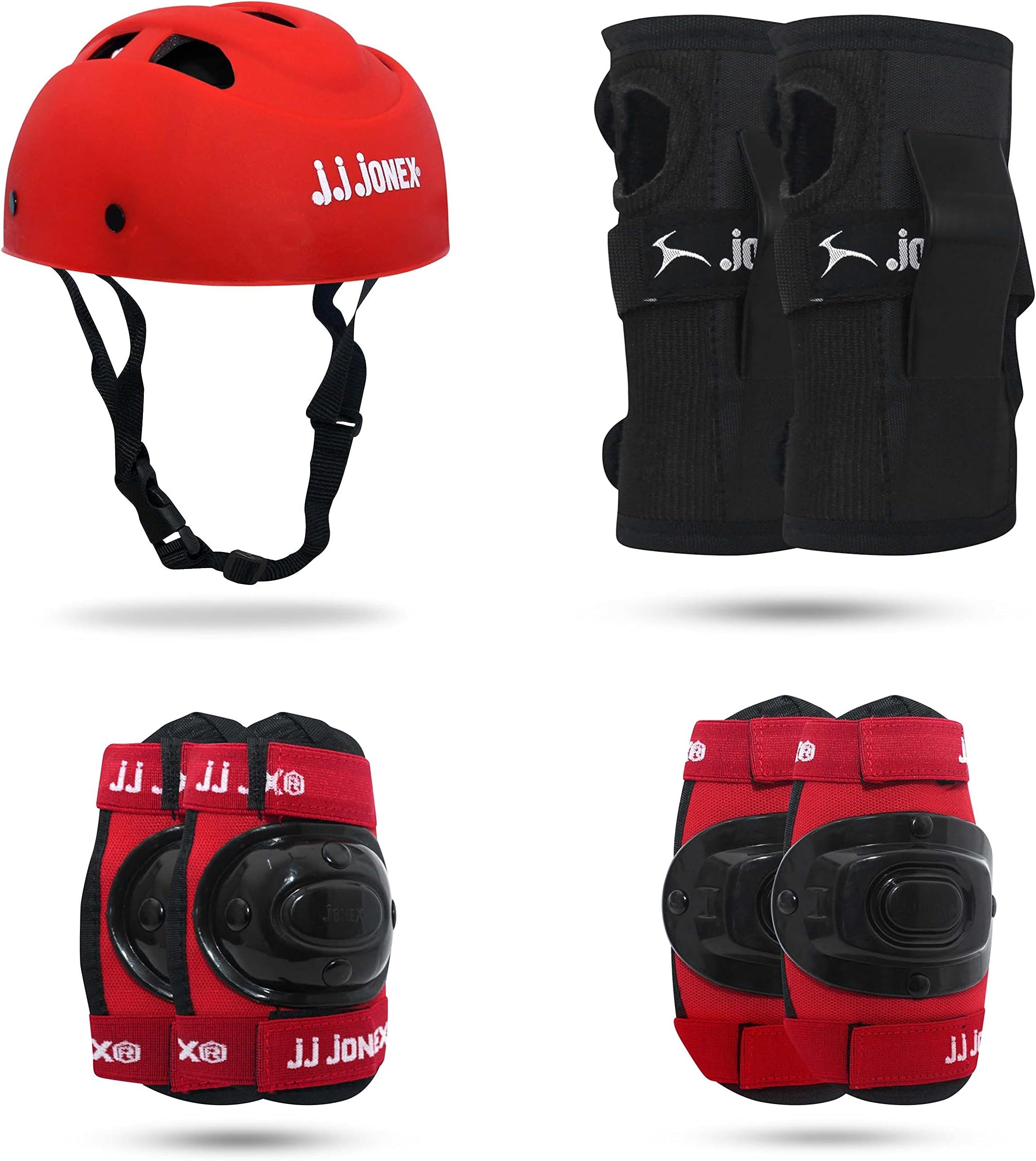 JJ Jonex Multi Sport Gear Helmet Elbow Guards Knee Caps & Hand Gloves Set for Children (Red, Black, Small, 5-16 Years) (WS)