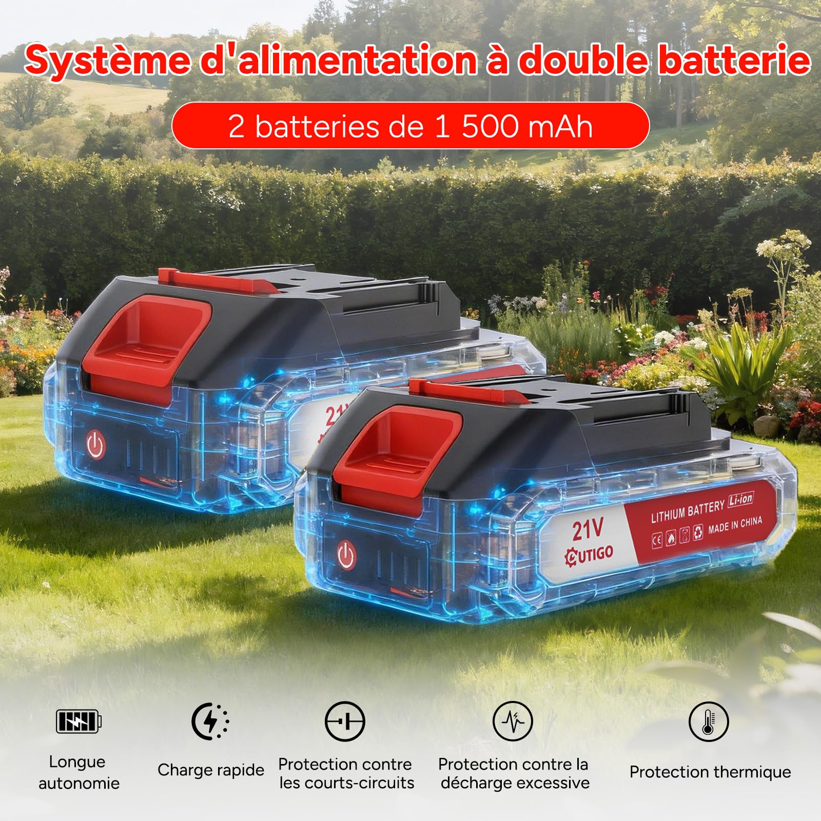 Débroussailleuse Électrique sans Fil sans Balais avec 2 Batteries et 4 Lames, Poignée Réglable, Portable pour Couper l'Herbe