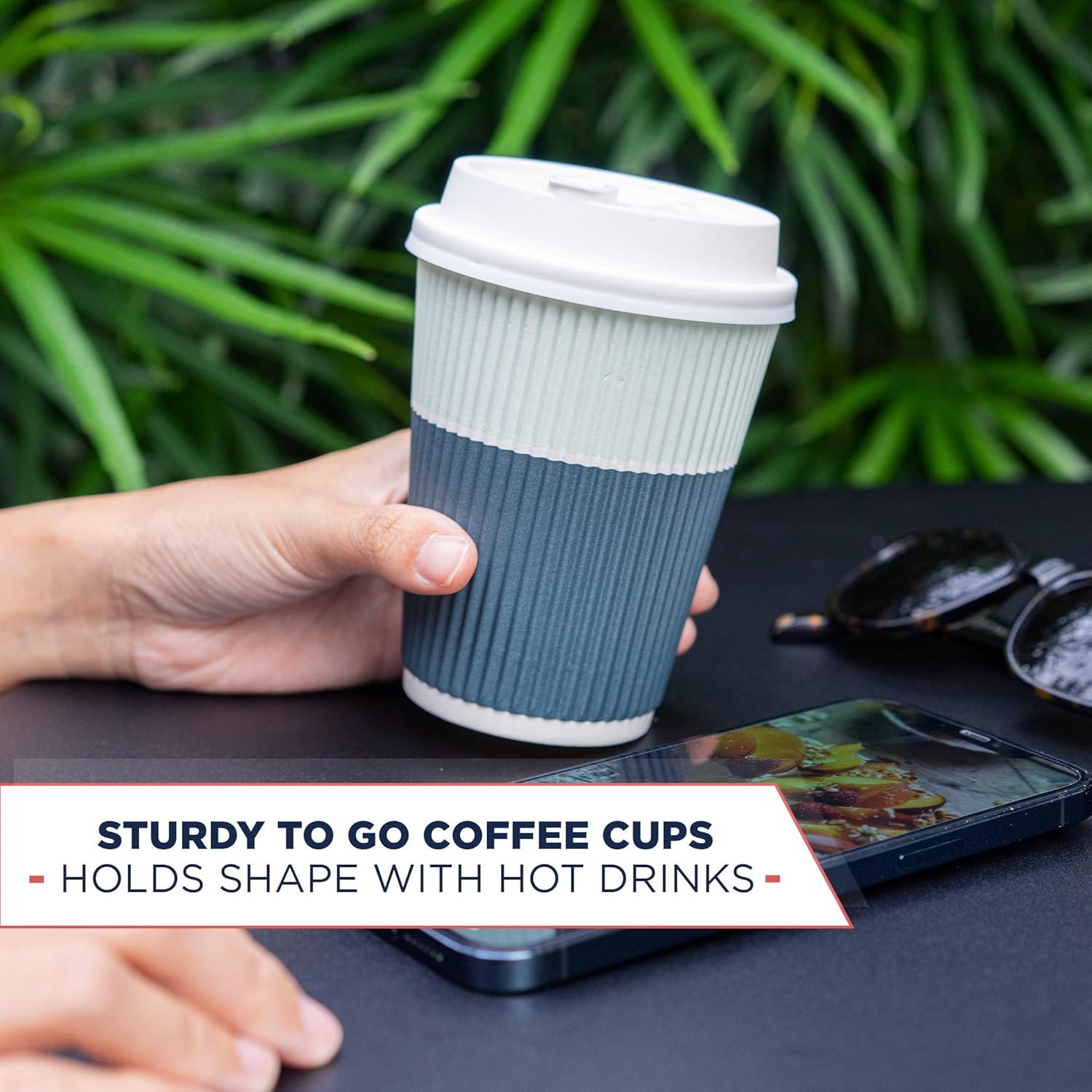 Disposable Coffee Cups With Lids - 12 oz To Go Coffee Cups (80 Set) With Sturdy Lids Prevent Leaks! Paper Hot Cup Holds Shape With Hot, Cold Drinks. Ripple Cups Protect Fingers from Heat! - Image 5