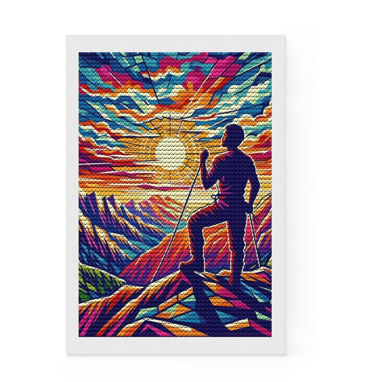 Junmoney Rock Climbing WPAP Pop Art DIY Diamond Art Canvas Kit 8"x12", for Teens, Full Kit Included, Cosy Home Accent, Birthday Gift, Printed Canvas