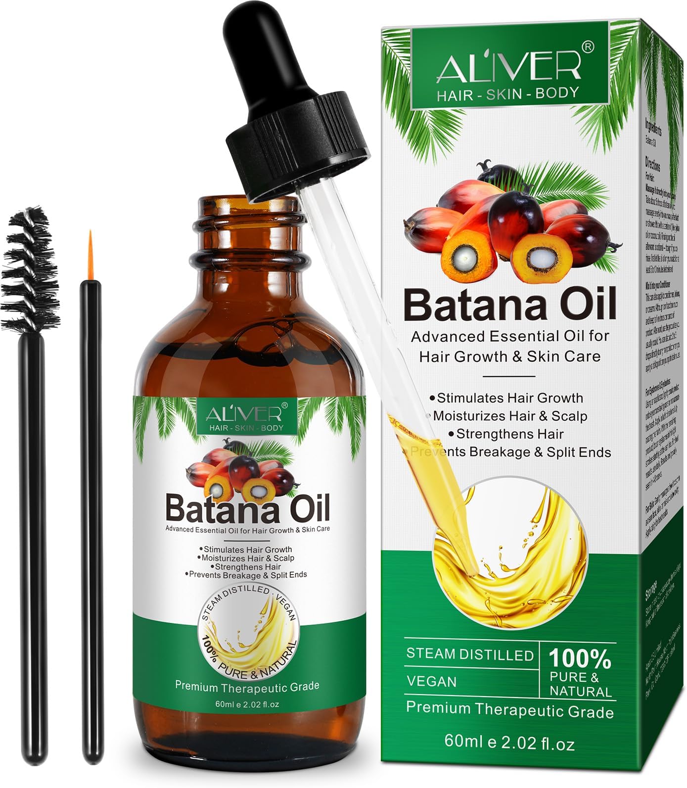 Batana Oil for Hair Growth, 100% Natural &Pure Organic Batana Oil, Moisturizing Essential Oils, Enhances Hair & Skin Radiance, Prevent Hair Loss for Men & Women, 60ml